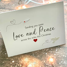 Load image into Gallery viewer, Across The Miles Christmas Card – Long Distance Christmas Card – Sending Peace & Love – Festive Greeting Card UK – Handmade Card