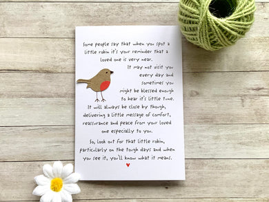 A Little Robin Sympathy Card, Thinking Of You, Bereavement Card