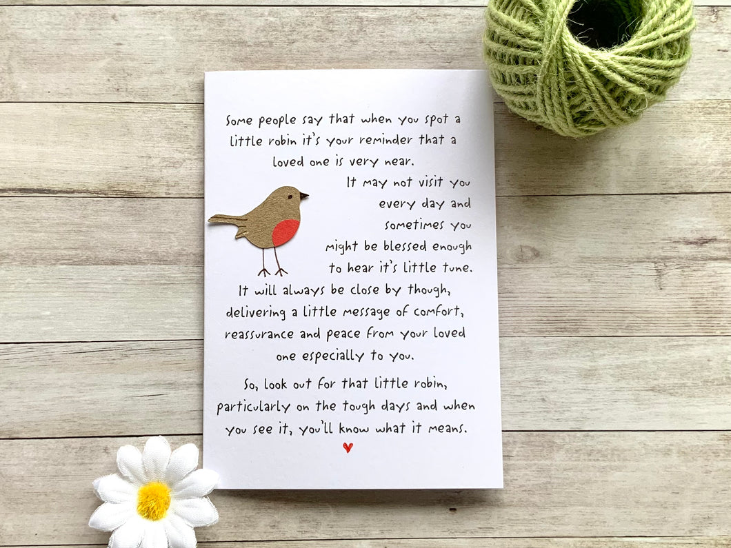 A Little Robin Sympathy Card, Thinking Of You, Bereavement Card