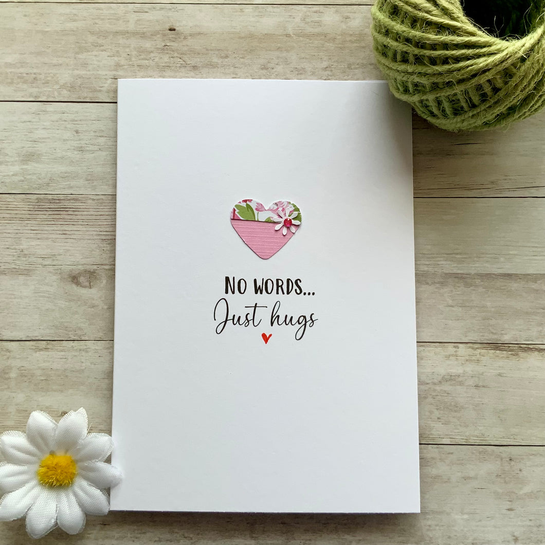 No Words Just Hugs handmade thinking of you card, front design