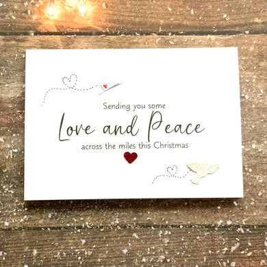 Across The Miles Christmas Card – Long Distance Christmas Card – Sending Peace & Love – Festive Greeting Card UK – Handmade Card