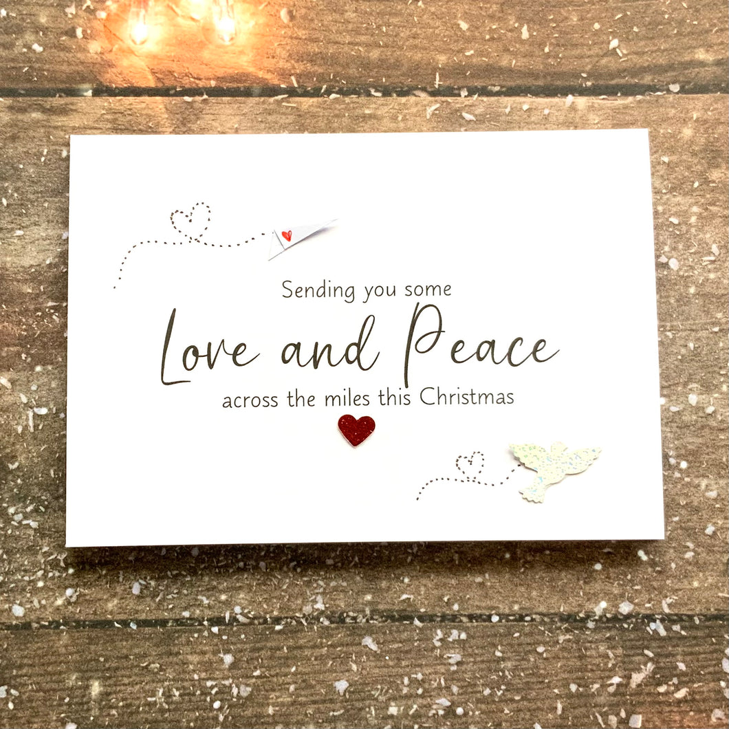 Across The Miles Christmas Card – Long Distance Christmas Card – Sending Peace & Love – Festive Greeting Card UK – Handmade Card
