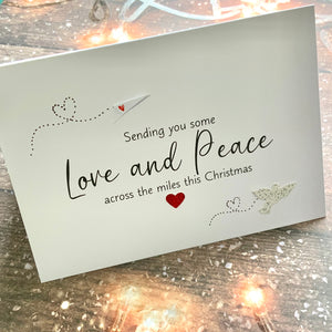 Across The Miles Christmas Card – Long Distance Christmas Card – Sending Peace & Love – Festive Greeting Card UK – Handmade Card