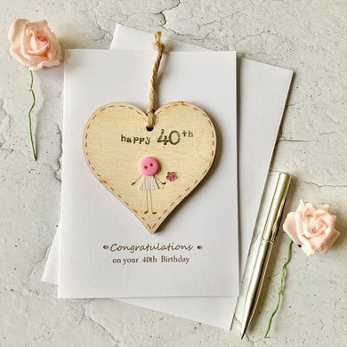 Happy 40th Wooden Heart Card