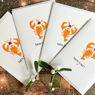 Santa Claws Lobster  Pack of Four Christmas Cards